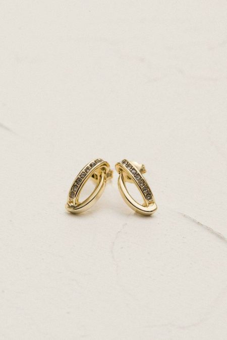 14Kt Gold Plated Oval Pavé Chain Stud Earrings Gold Karen Millen Women Jewelry