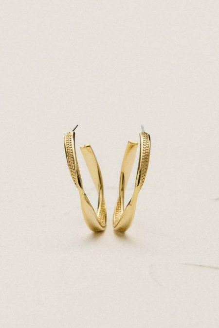 14Kt Gold Plated Textured Twist Hoop Earrings Women Jewelry Gold Karen Millen