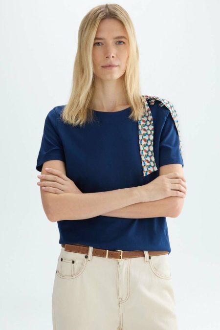Afric8 Scarf Jersey Straight-Fit T-Shirt Women Navy T-Shirts And Tops Purificacion Garci