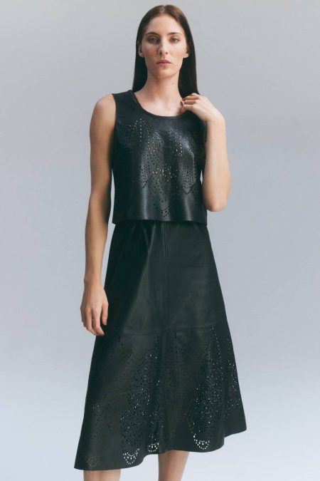 Amelia Graham Leather Cutwork Full Skirt Karen Millen Skirts Black Women