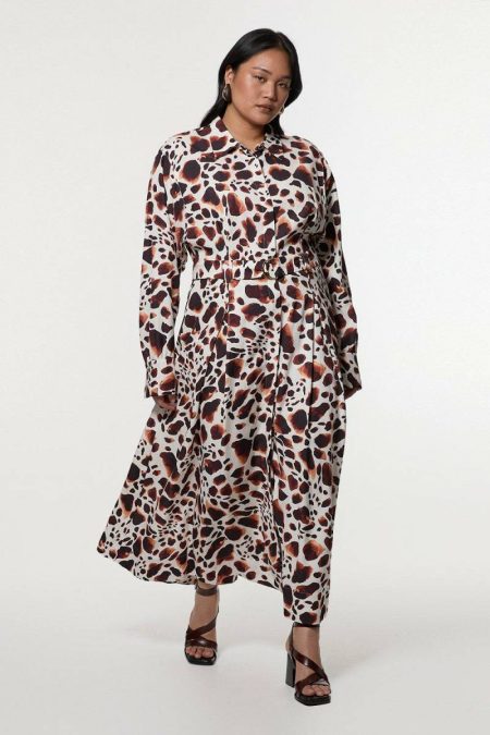 Animal Karen Millen Plus Size Premium Viscose Linen Woven Shirt Dress With Gold Buckle Belt Maxi Dresses Women