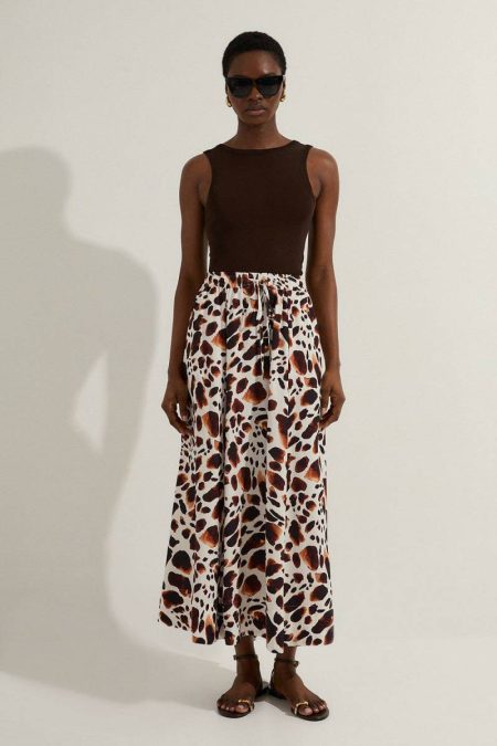 Animal Women Premium Viscose Linen Tie Waist Woven Skirt Skirts Karen Millen