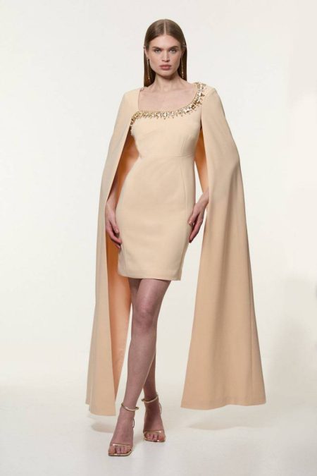 Apricot Crystal Embellished Viscose Crepe Woven Mini Dress Karen Millen Tailoring Women