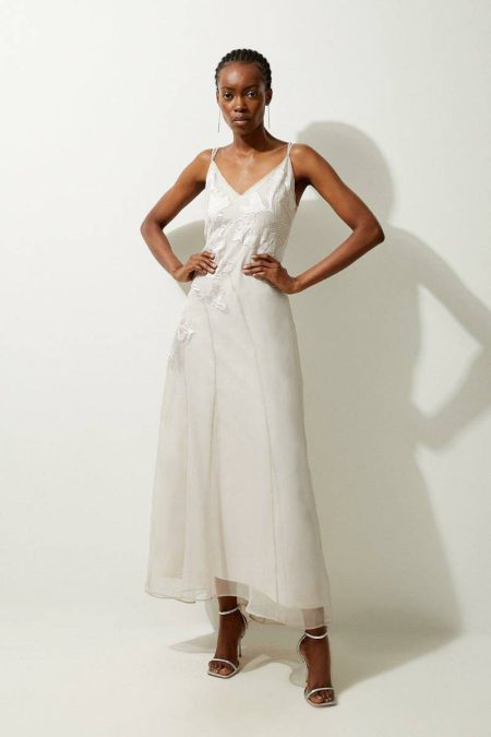 Baby Pink Karen Millen Petite Satin Applique Woven Maxi Dress Women Maxi Dresses