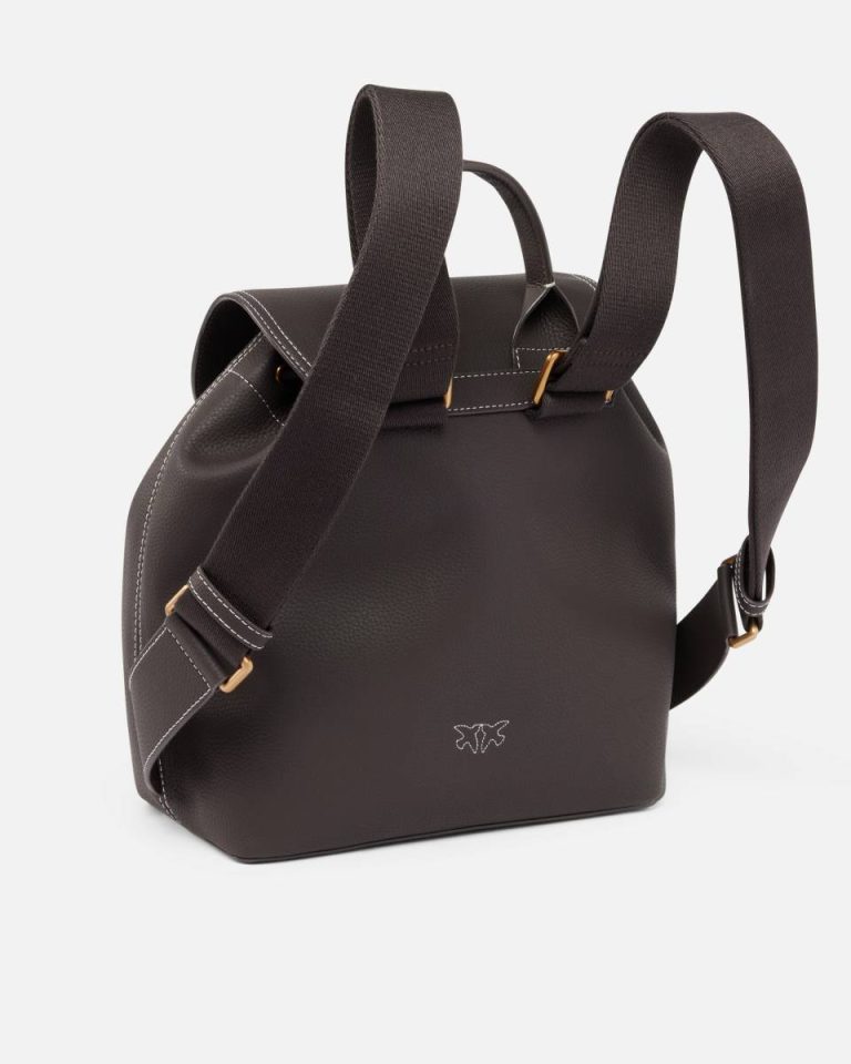 Backpacks Brown-Antique Gold Pinko Multi-Pocket Backpack In Tumbled Leather - Image 2