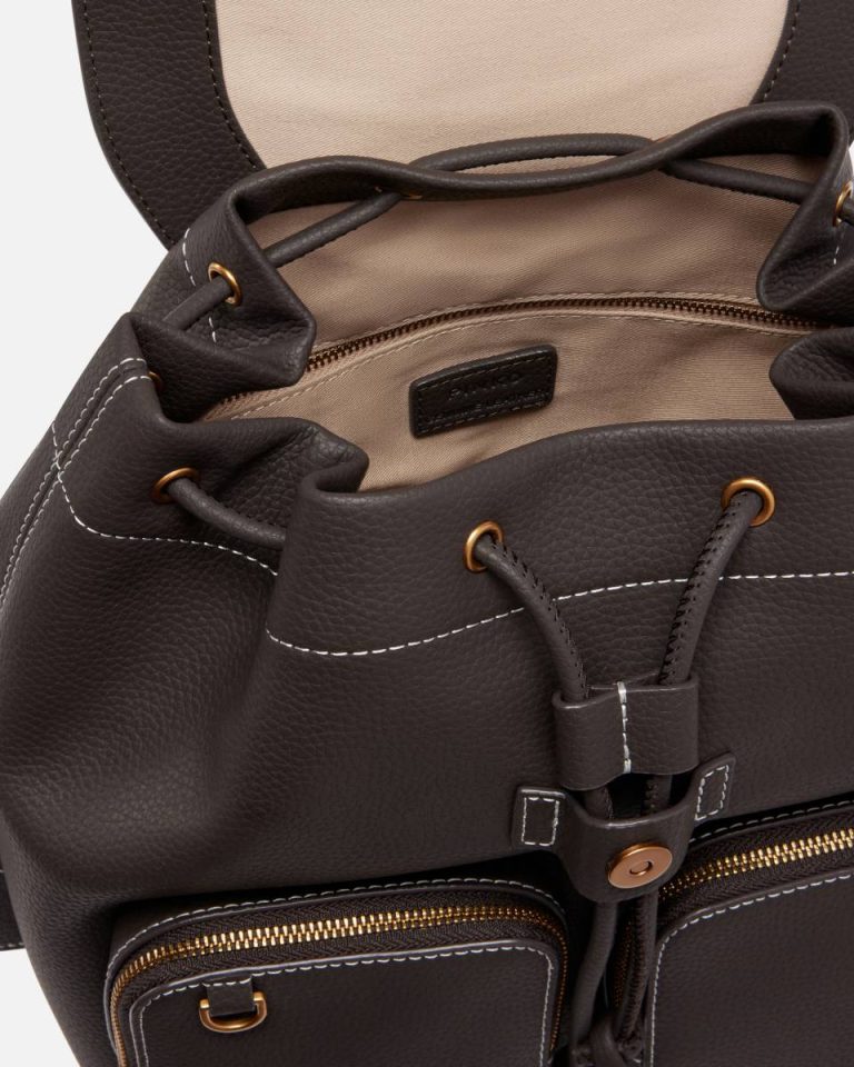 Backpacks Brown-Antique Gold Pinko Multi-Pocket Backpack In Tumbled Leather - Image 4