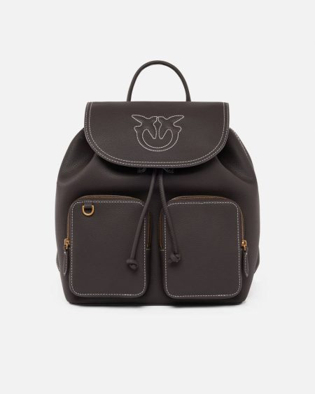 Backpacks Brown-Antique Gold Pinko Multi-Pocket Backpack In Tumbled Leather