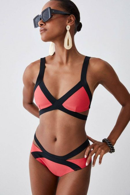 Bandage Color Block Strappy Bikini Top Swimwear Women Karen Millen Yellow