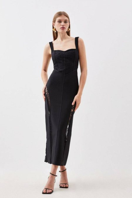 Bandage Figure Form Knit Lace Corset Detail Maxi Dress Women Karen Millen Nude Tailoring
