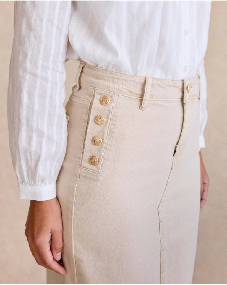 Beige Denim Skirt With Side Buttons Skirts Polín Et Moi Women - Image 2
