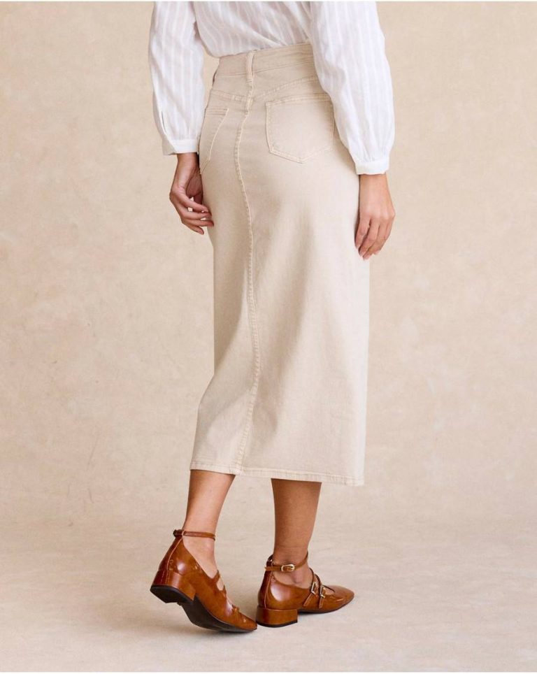 Beige Denim Skirt With Side Buttons Skirts Polín Et Moi Women - Image 3