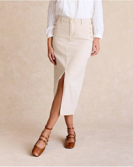 Beige Denim Skirt With Side Buttons Skirts Polín Et Moi Women
