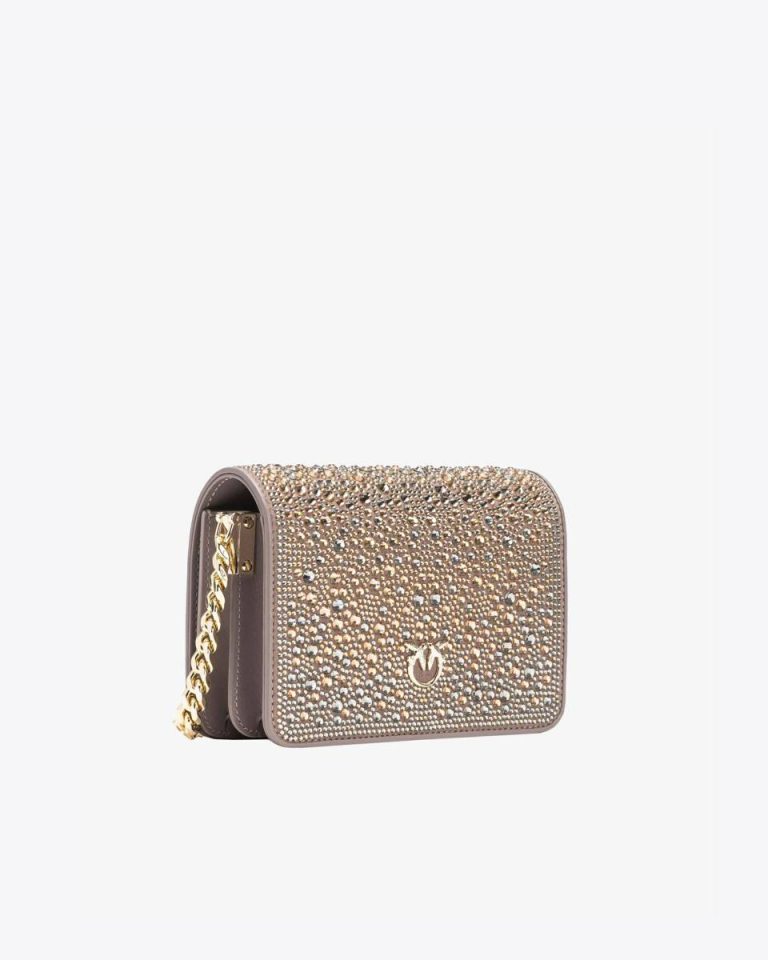 Beige - Iron-Light Gold Pinko Galleria Full-Rhinestone Mini Love Bag Click Crossbody Bags - Image 2