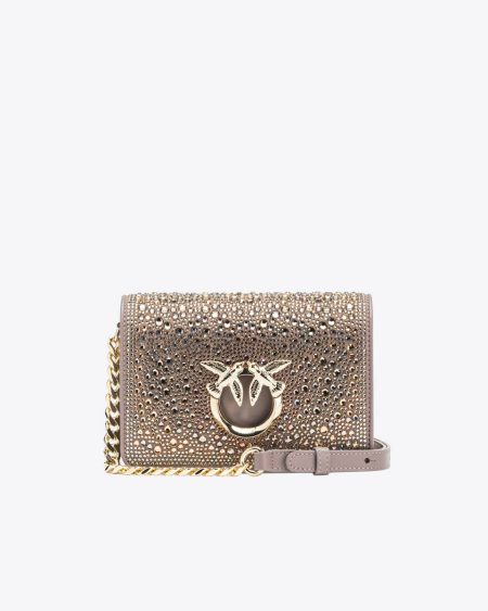 Beige - Iron-Light Gold Pinko Galleria Full-Rhinestone Mini Love Bag Click Crossbody Bags