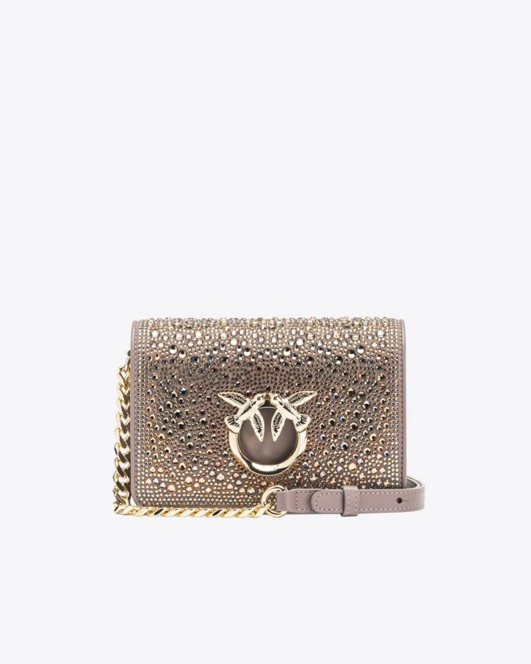 Beige - Iron-Light Gold Pinko Galleria Full-Rhinestone Mini Love Bag Click Crossbody Bags