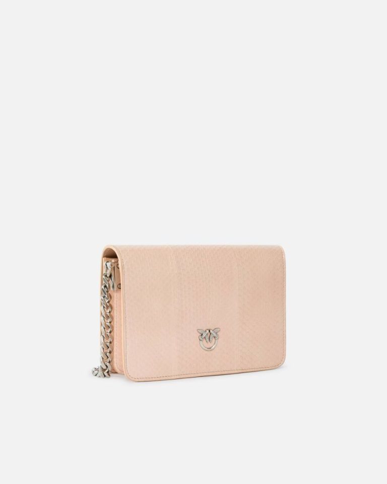 Beige Pink Past-Old Silver Crossbody Bags Pinko Galleria Mini Love Bag Crossbody Bag In Shiny Reptile Skin - Image 2