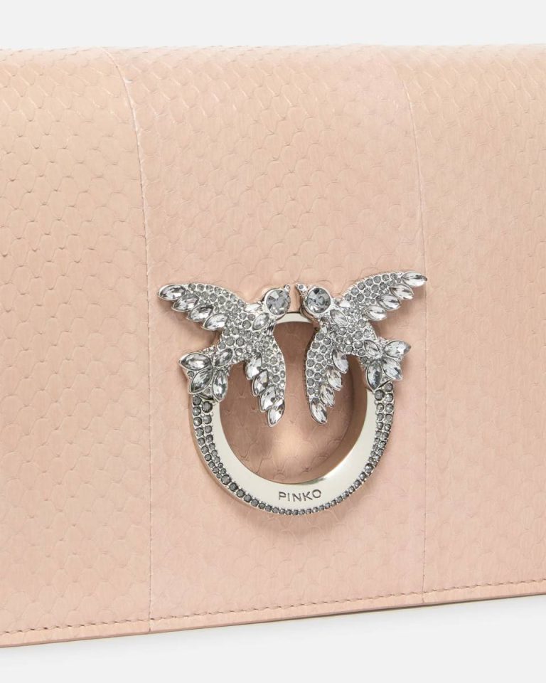 Beige Pink Past-Old Silver Crossbody Bags Pinko Galleria Mini Love Bag Crossbody Bag In Shiny Reptile Skin - Image 3