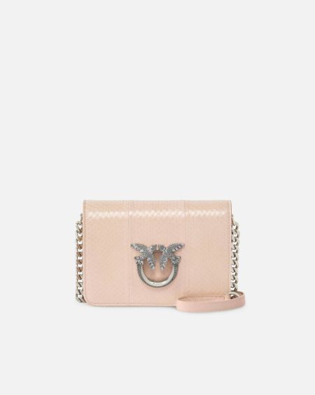 Beige Pink Past-Old Silver Crossbody Bags Pinko Galleria Mini Love Bag Crossbody Bag In Shiny Reptile Skin