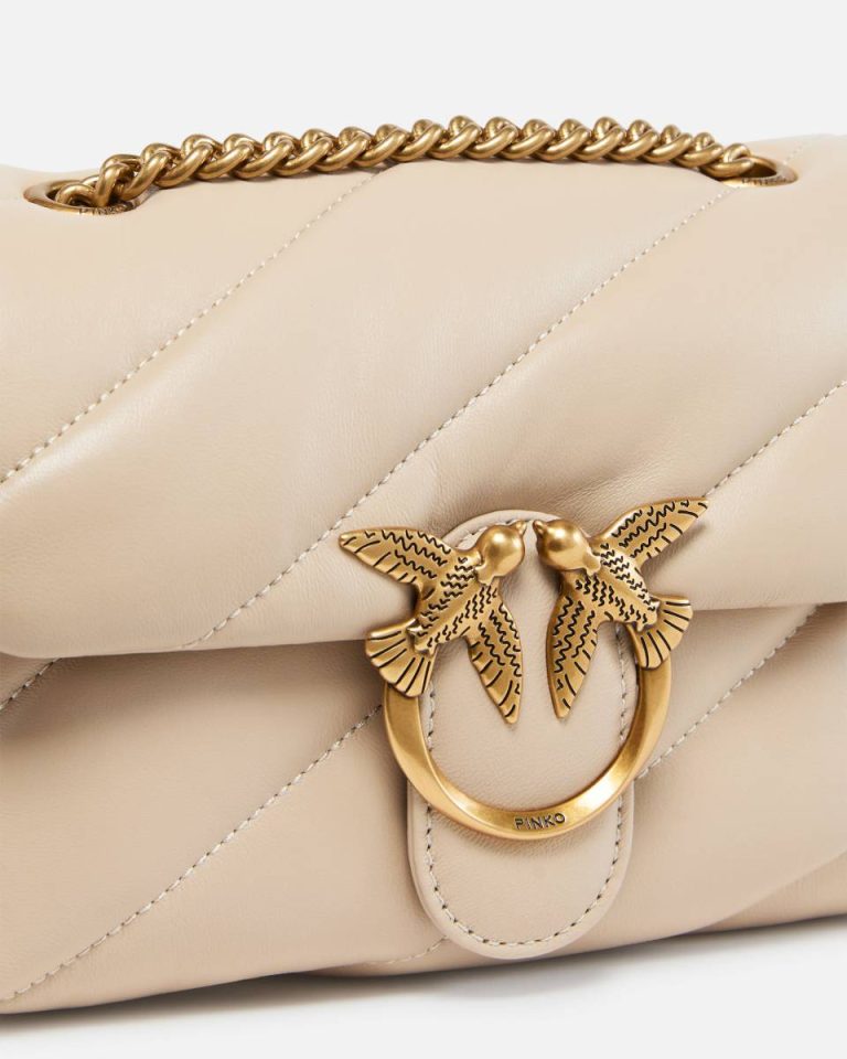 Beige-Smoke Grey-Antique Gold Mini Love Bag Puff Maxi Quilt Shoulder Bags Pinko - Image 3