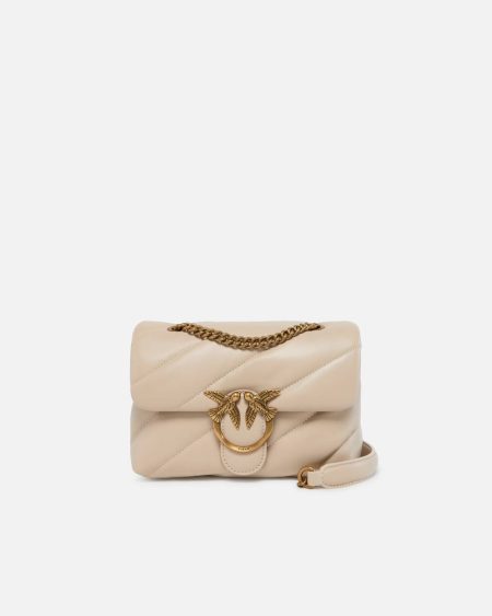 Beige-Smoke Grey-Antique Gold Mini Love Bag Puff Maxi Quilt Shoulder Bags Pinko
