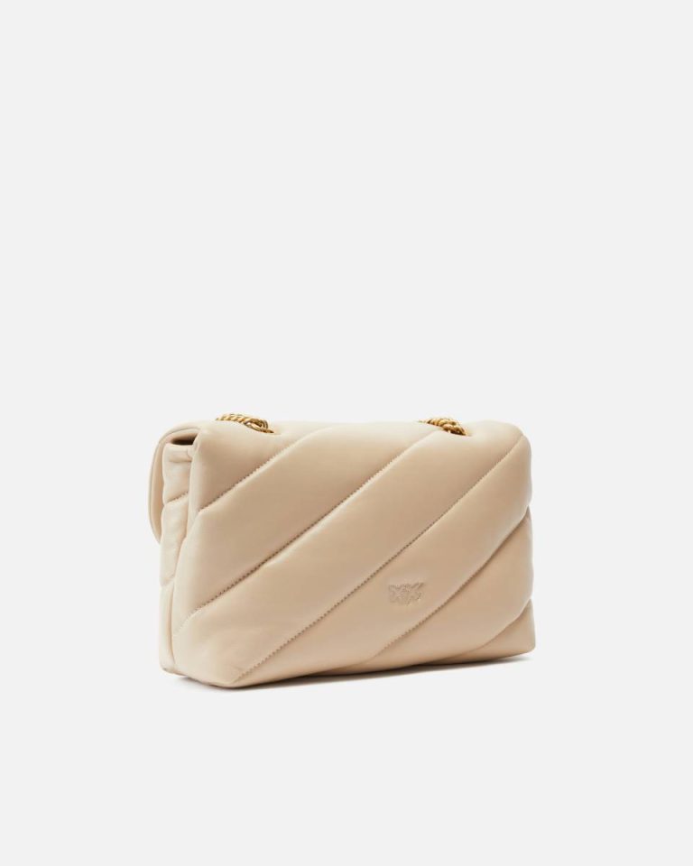 Beige-Smoke Grey-Antique Gold Pinko Shoulder Bags Classic Love Bag Puff Maxi Quilt - Image 2