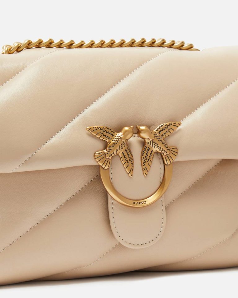 Beige-Smoke Grey-Antique Gold Pinko Shoulder Bags Classic Love Bag Puff Maxi Quilt - Image 3