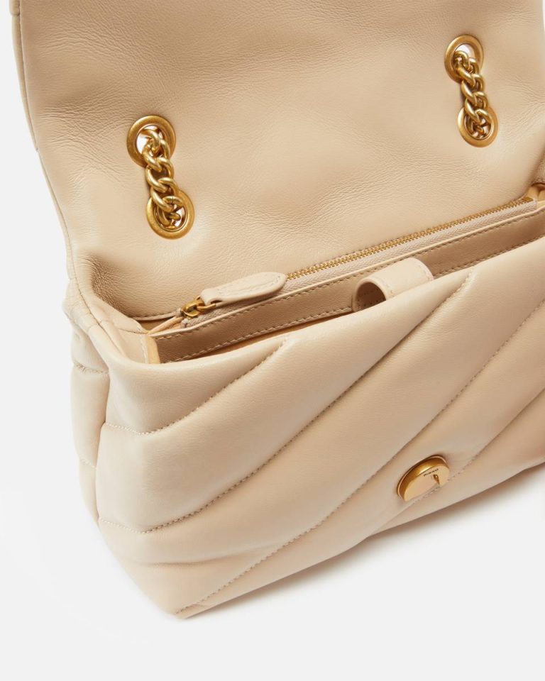 Beige-Smoke Grey-Antique Gold Pinko Shoulder Bags Classic Love Bag Puff Maxi Quilt - Image 4