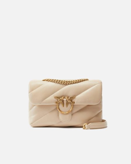 Beige-Smoke Grey-Antique Gold Pinko Shoulder Bags Classic Love Bag Puff Maxi Quilt