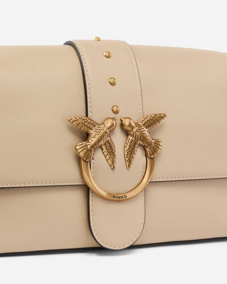 Beige-Smoke Grey-Antique Gold Shoulder Bags Pinko Soft Leather Love Bag Large Shoulder Bag - Image 3