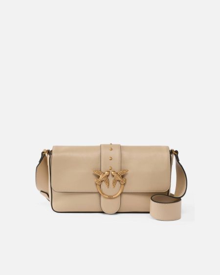 Beige-Smoke Grey-Antique Gold Shoulder Bags Pinko Soft Leather Love Bag Large Shoulder Bag