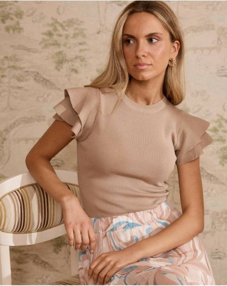 Beige Top Ruffle Manga Jordils T-Shirts And Tops Women Polín Et Moi