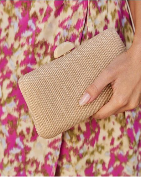 Beige Women Polín Et Moi Raffia Macalia Clutch Bags
