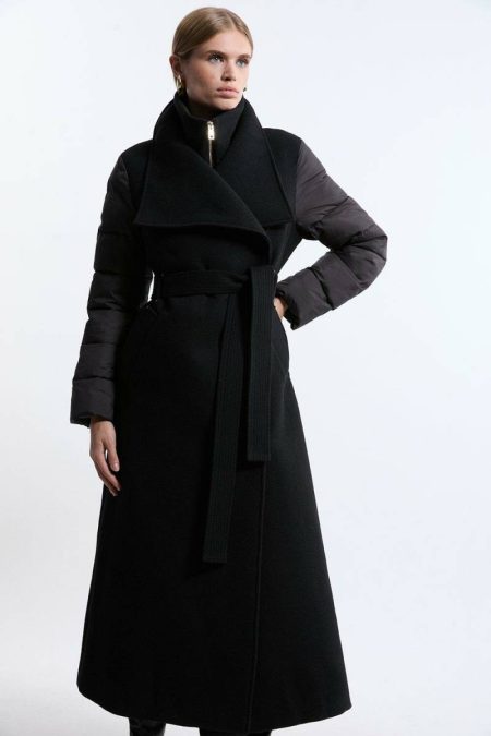 Belted Coats & Jackets Karen Millen Women Camel Wool Blend Hybrid Puffer Belted Midi Coat