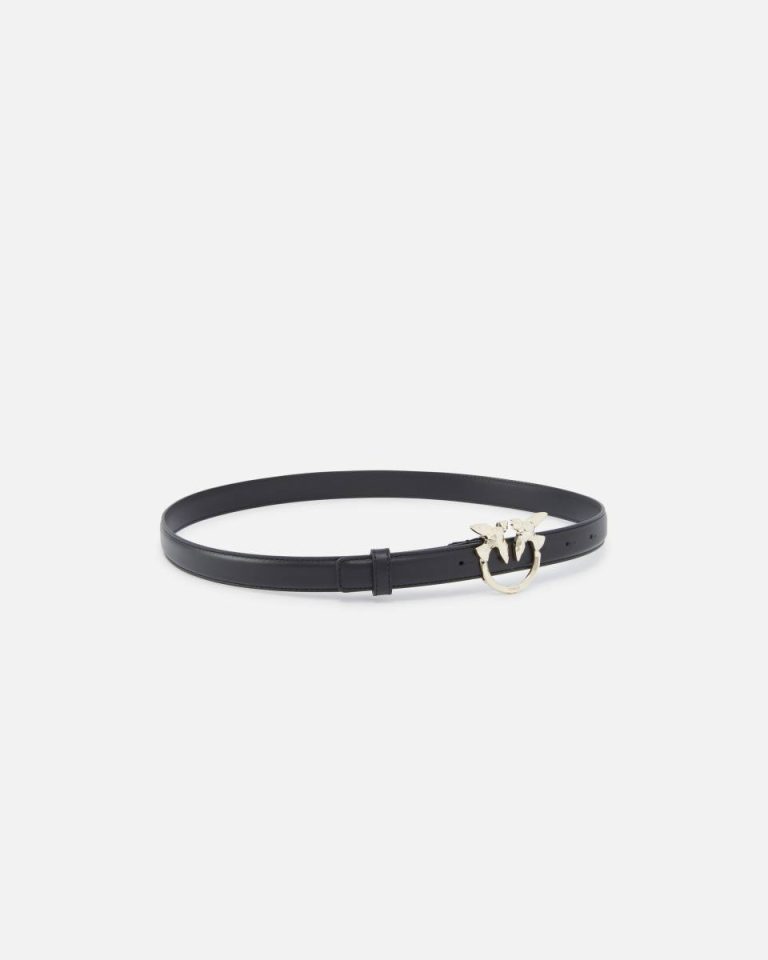 Belts Black-Light Gold Pinko Galleria Slim 2-Cm Leather Belt With Birds Buckle - Image 2