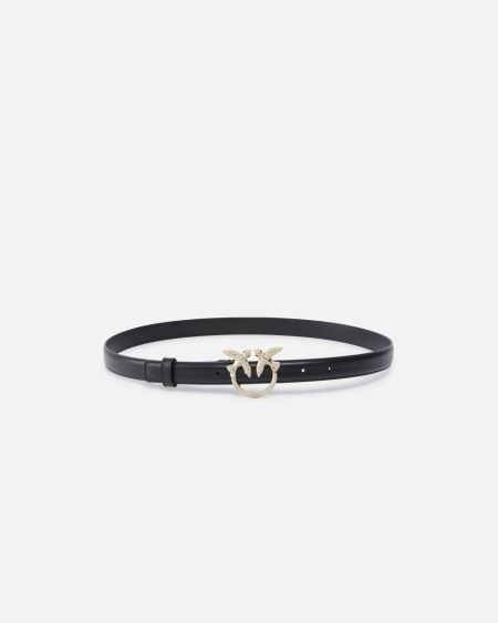Belts Black-Light Gold Pinko Galleria Slim 2-Cm Leather Belt With Birds Buckle