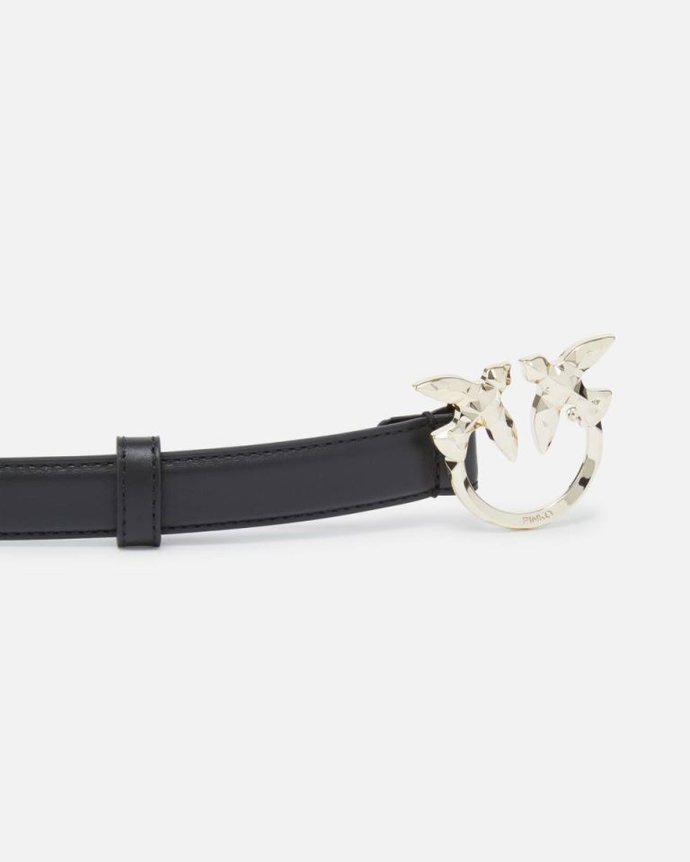 Belts Black-Light Gold Pinko Galleria Slim 2-Cm Leather Belt With Birds Buckle - Image 5