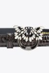 Belts Black-Light Gold Pinko Galleria Thin 2Cm Croc-Print Belt With Love Birds Buckle - Image 2