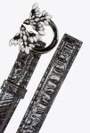 Belts Black-Light Gold Pinko Galleria Thin 2Cm Croc-Print Belt With Love Birds Buckle - Image 3