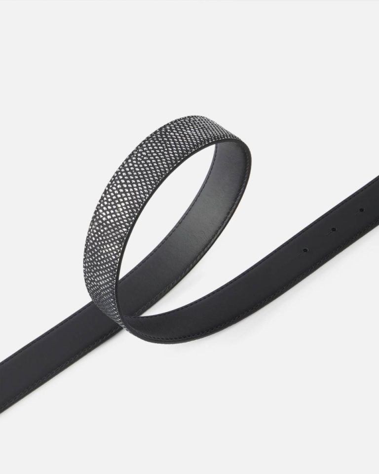 Belts Black-Old Silver Pinko Galleria 3-Cm Belt In Laminated Python Skin With Rhinestone Buckle - Image 4