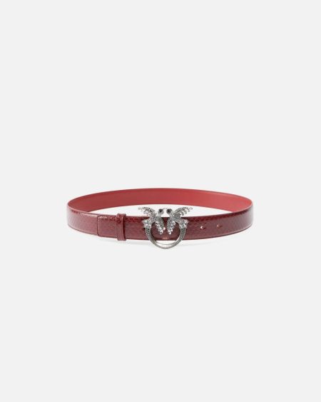 Belts Pinko Galleria 3-Cm Belt In Glossy Python Skin Cordovan Tan-Old Silver
