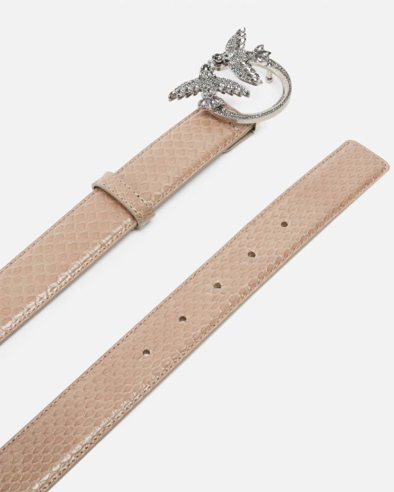 Belts Pinko Galleria 3-Cm Belt In Glossy Python Skin Lit Ash-Old Silver - Image 3