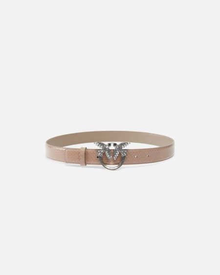 Belts Pinko Galleria 3-Cm Belt In Glossy Python Skin Lit Ash-Old Silver