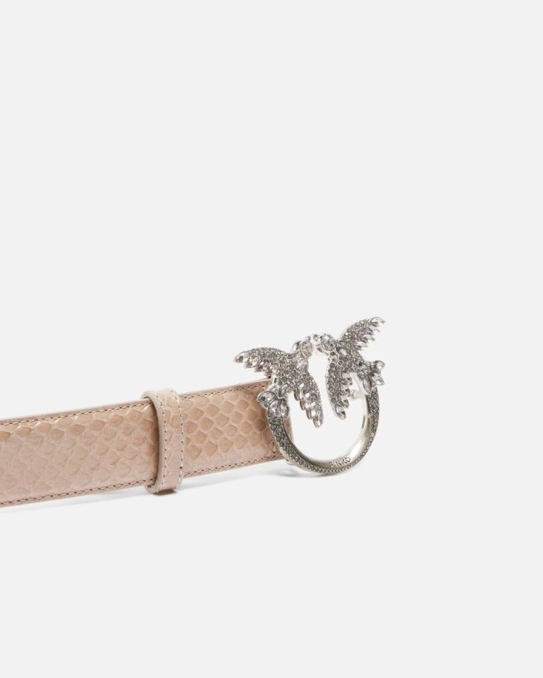 Belts Pinko Galleria 3-Cm Belt In Glossy Python Skin Lit Ash-Old Silver - Image 5