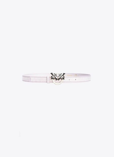 Belts Pinko Galleria Thin 2Cm Shiny Croc-Print Belt With Love Birds Buckle Lilac-Light Gold