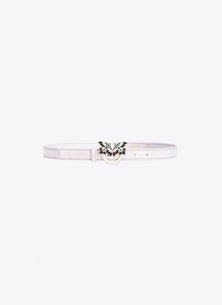 Belts Pinko Galleria Thin 2Cm Shiny Croc-Print Belt With Love Birds Buckle Lilac-Light Gold
