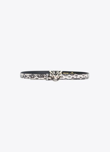 Belts White/Black-Light Gold Pinko Galleria Thin 2Cm Reptile-Print Belt With Love Birds Buckle