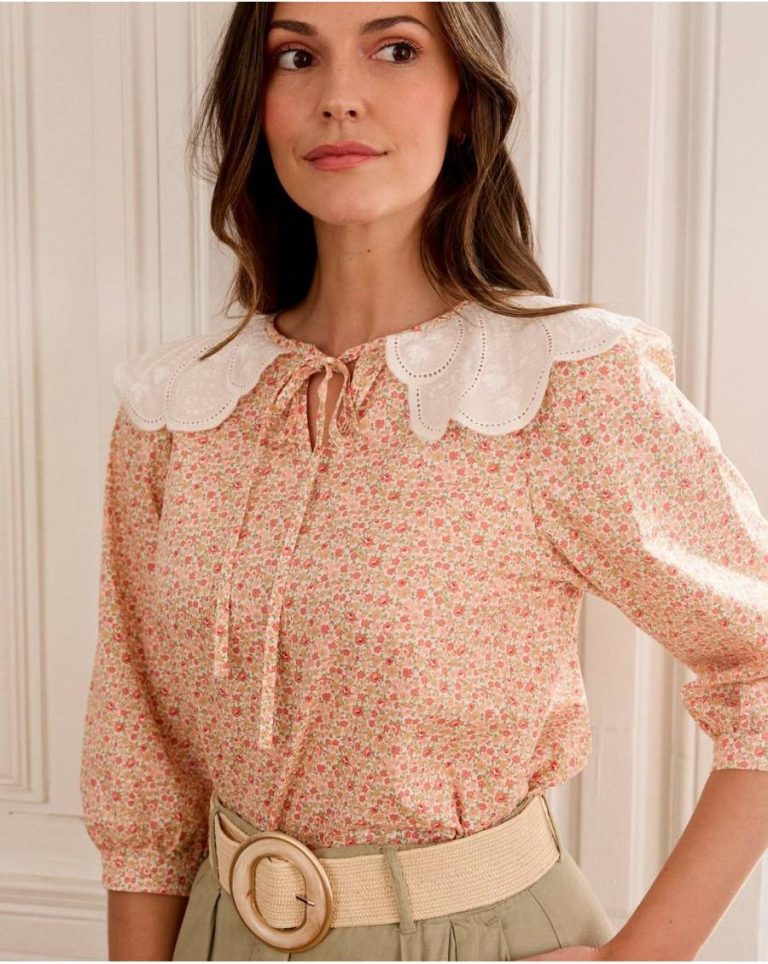 Bibiana Neck Blouse Polín Et Moi Tops Salmon Women - Image 2