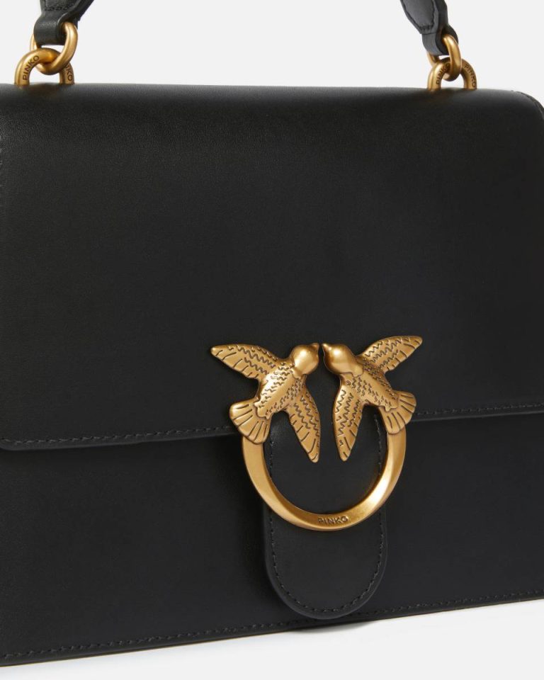 Black-Antique Gold Classic Love Bag One Top Handle Light Simply Handbags Pinko - Image 3