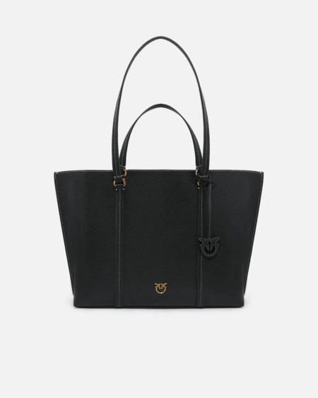 Black-Antique Gold Large Leather Shopping Bag Shopping Bags Pinko
