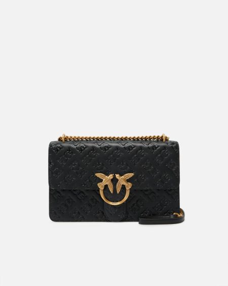 Black-Antique Gold Love Bag Leather Crossbody Bag With Logo Shoulder Bags Pinko